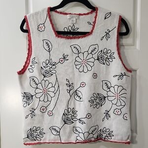 Vintage Christopher & Banks Knitted Tank Top Embroidered Floral Design